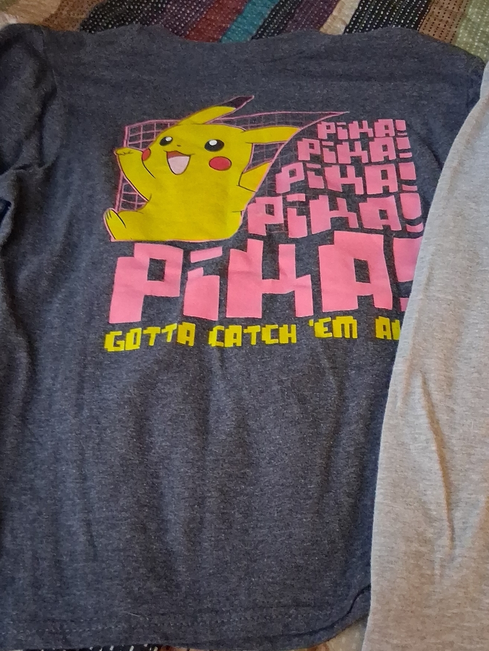 Pikachu Graphic Tee - Charcoal with Pink & Yellow Print And Leggings Gray